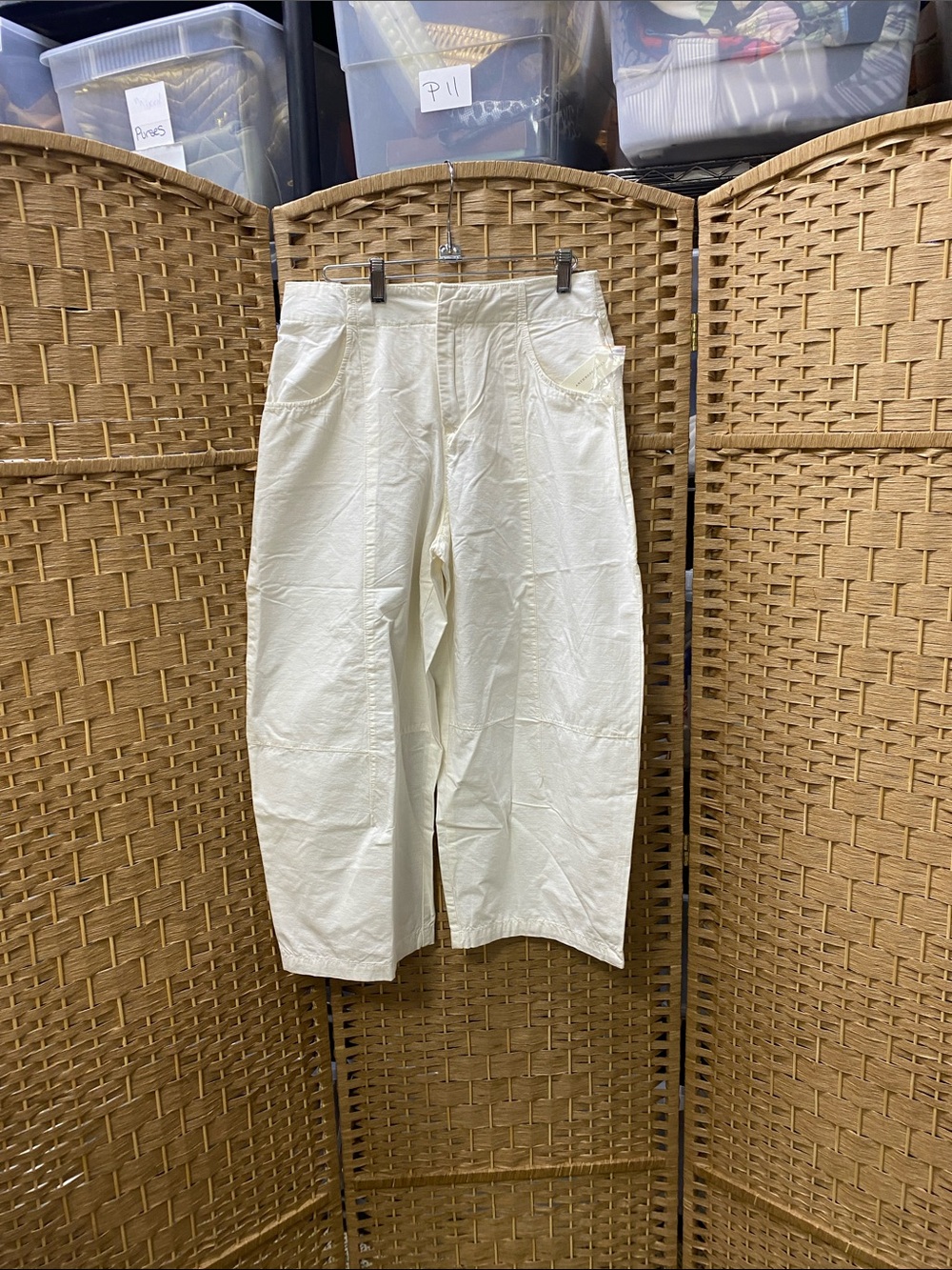 Cream Wide-Leg Casual Pants
